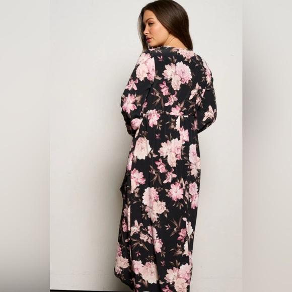 NWT Women's Long Sleeve Floral High Low V-Neck Flowy Party Long Maxi Dress - Picture 9 of 12